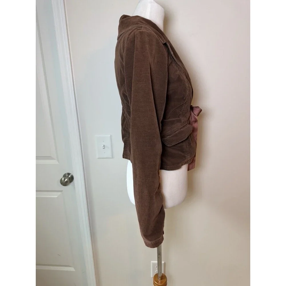 Vintage Y2K Free People Velvet Tie Front Blazer Jacket XS Brown Boho Romantic